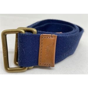 NWOT Polo Ralph Lauren Blue Canvas Leather Accent Belt Pony Brass DRing Buckle L